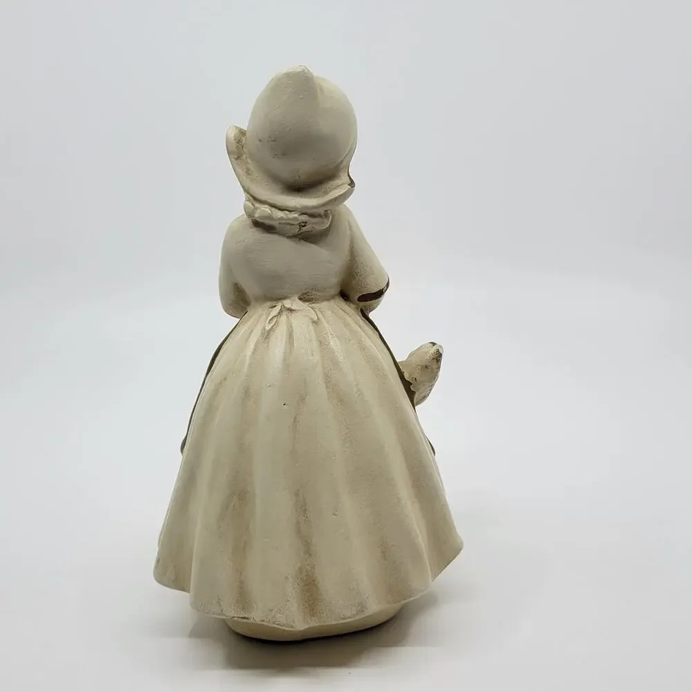 Vintage Antique Chalkware Dutch Girl with Goose Figure Figurine Sculpture